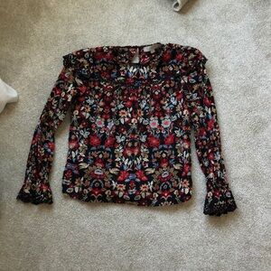 Floral Long Sleeve Top - Black and Red